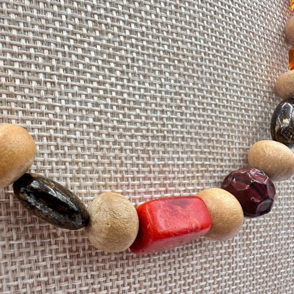 Vintage Y2K‎ Eclectic Earthy Necklace Jasper Wood Amber Natural Beaded Jewelry